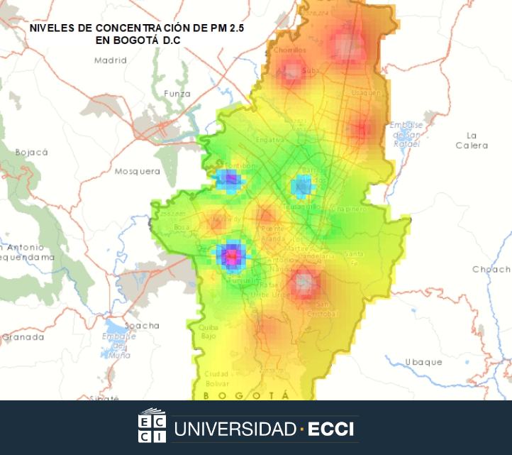 Mapa Niveles de Concentración de MP2.5 en Bogotá