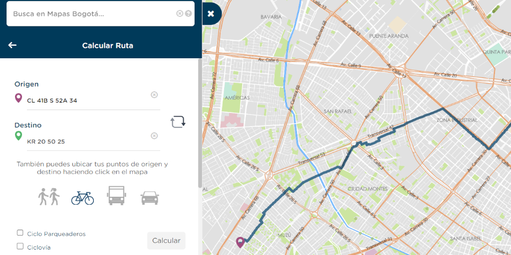 Calcula tu ruta con Mapas Bogotá