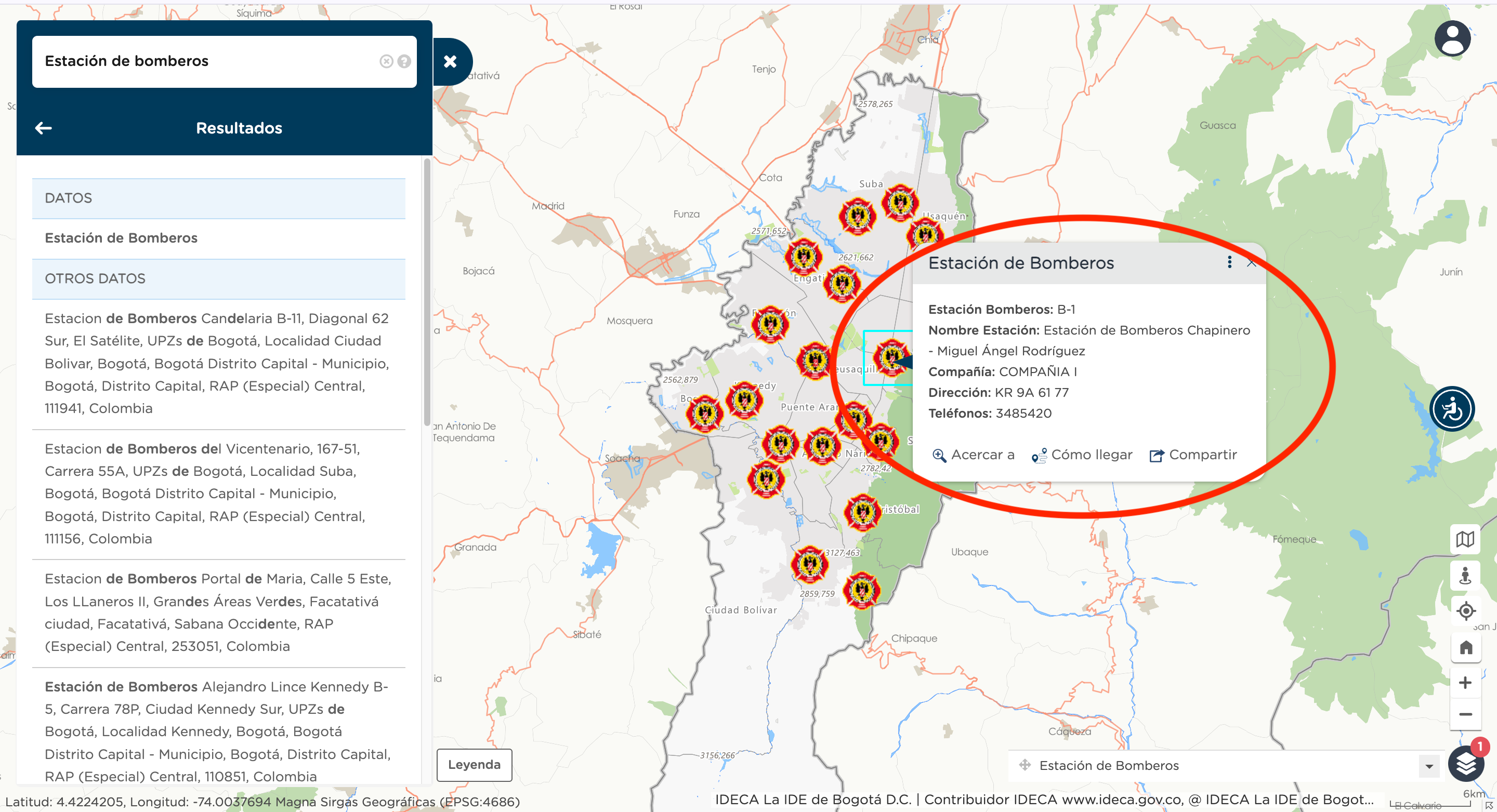 Consultar Mapa de Bomberos en Mapas Bogotá - Paso 2